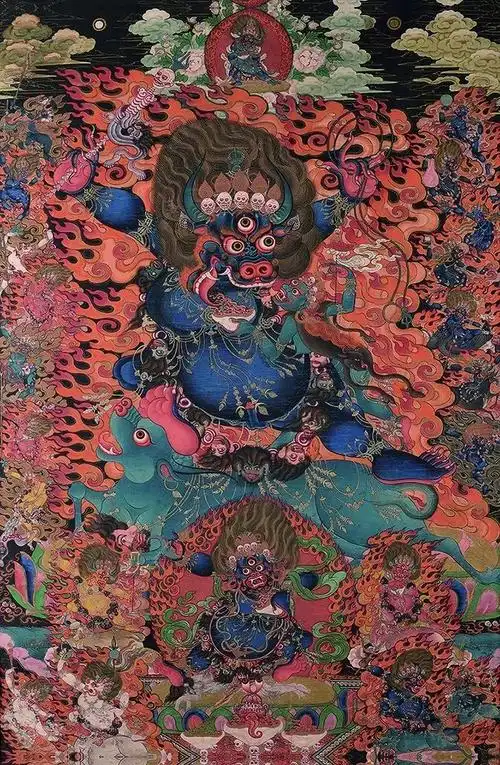 ▼唐卡上就连最小的阎魔敌的毛发都被一根一根地一丝不苟的勾勒上去