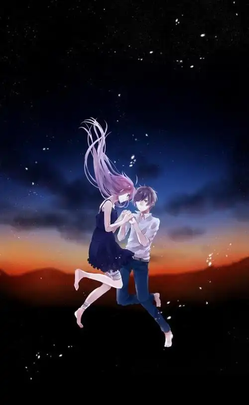 一组感觉很美好的二次元情侣恋爱画面的动漫插画