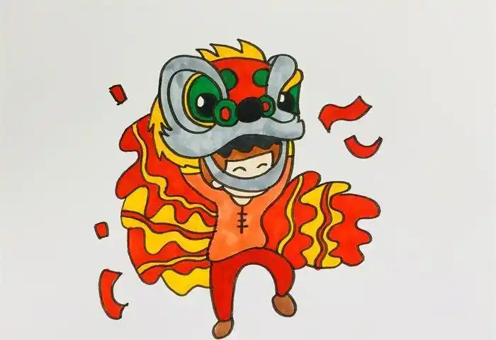 春节舞龙舞狮儿童简笔画