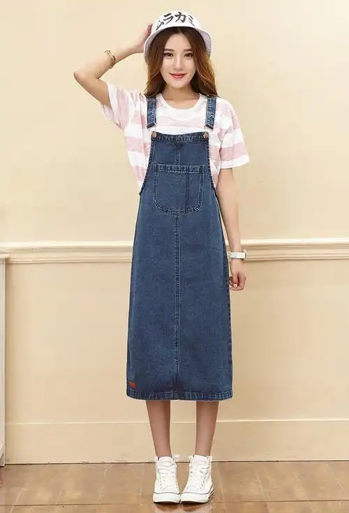 新款简约减龄背带背带裙a字型中长款吊带裙