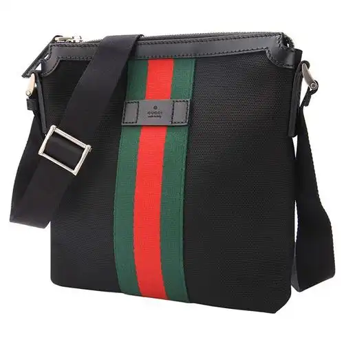 gucci古驰男包webgg双g红绿条单肩邮差包kwt7n1060黑色代购