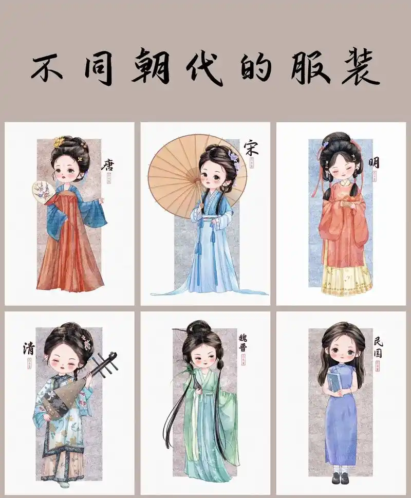 不同朝代的服装|水彩插画.#创作灵感 #国风古韵 #国风美永 - 抖音