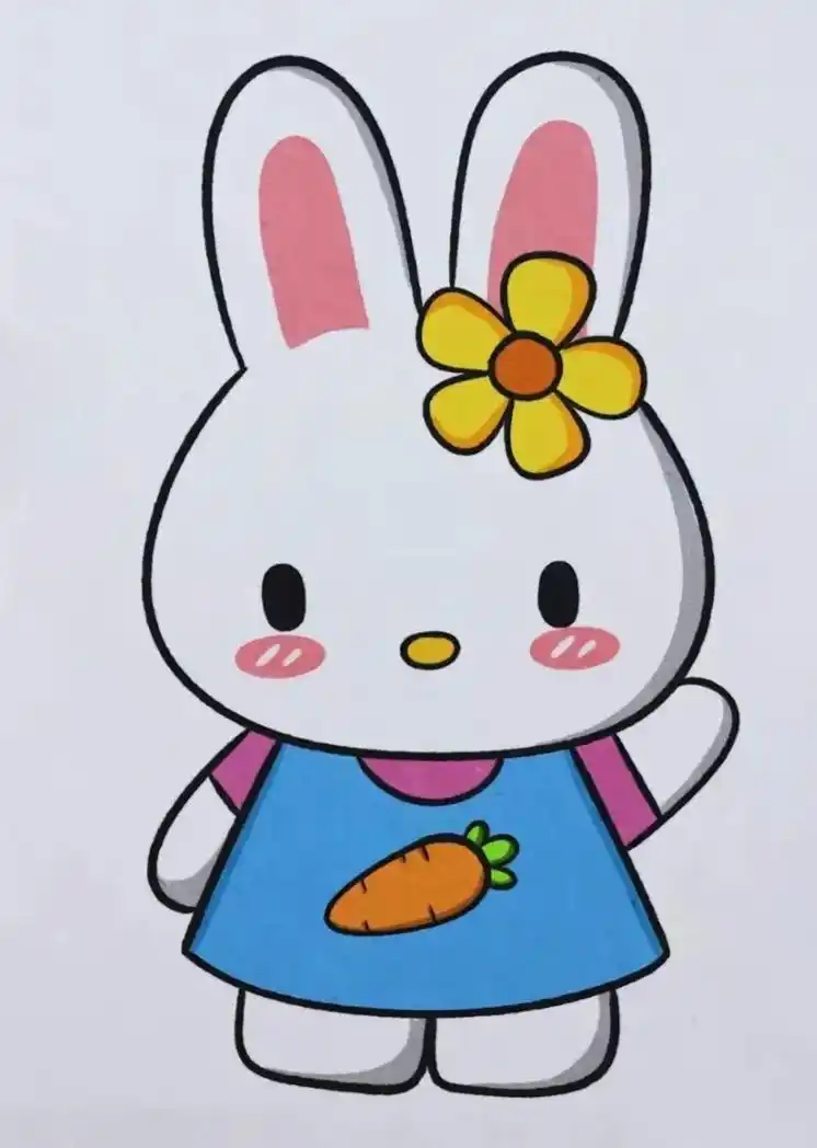 一只可爱的小兔子,喜欢的一起画吧……#简笔画教程#儿童画 # - 抖音