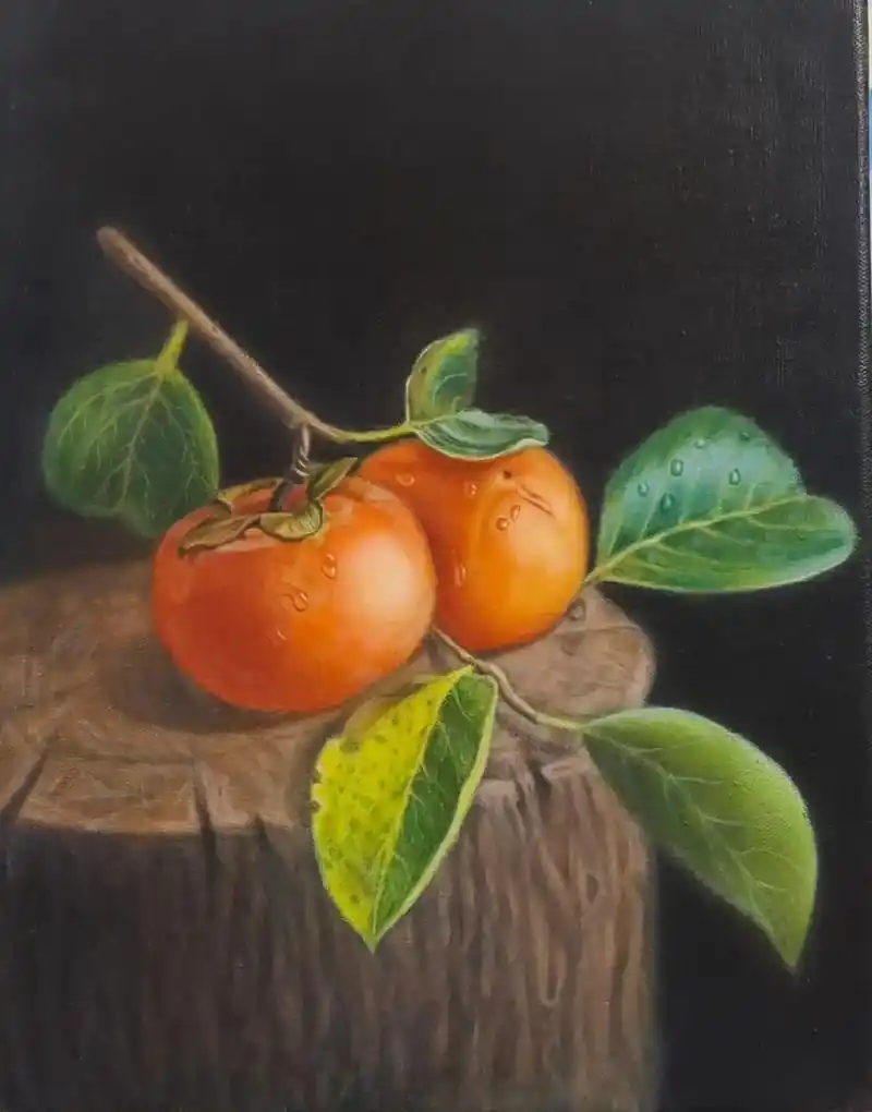 古典技法画的柿子.第一次画古典静物#画画打卡 #油画 #让喜 - 抖音