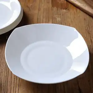 荷叶盘白瓷盘家用纯白骨瓷盘子简约椭圆形菜盘子碟子陶瓷深汤盘早餐盘