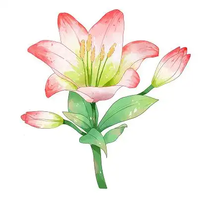 水彩卡通植物百合花素材png插画