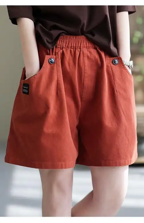 100%纯棉阔腿短裤女宽松大码百搭显瘦时尚文艺五分裤