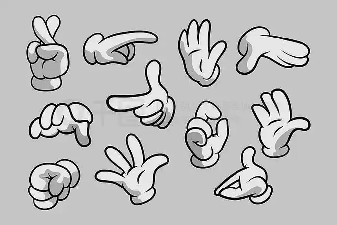 矢量剪贴画-身体部位,手臂戴着白手套.手势集合.图形设计模板