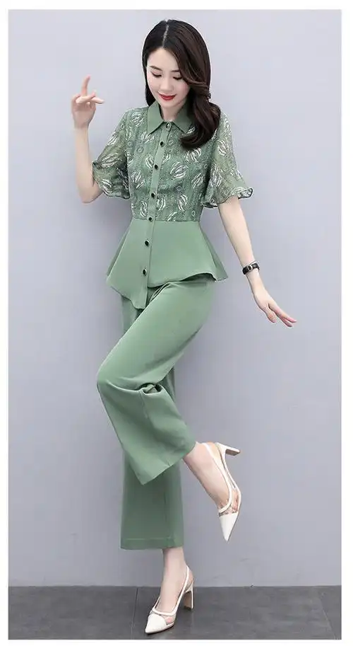新款夏季气质显瘦女士夏装时尚阔腿裤两件套 - 17网