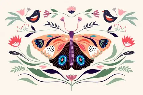 创意花卉蝴蝶装饰矢量图形 – 云瑞设计