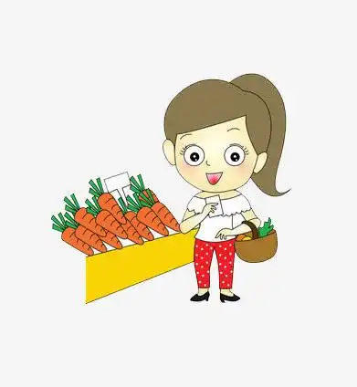 卡通版女子去超市买胡萝卜