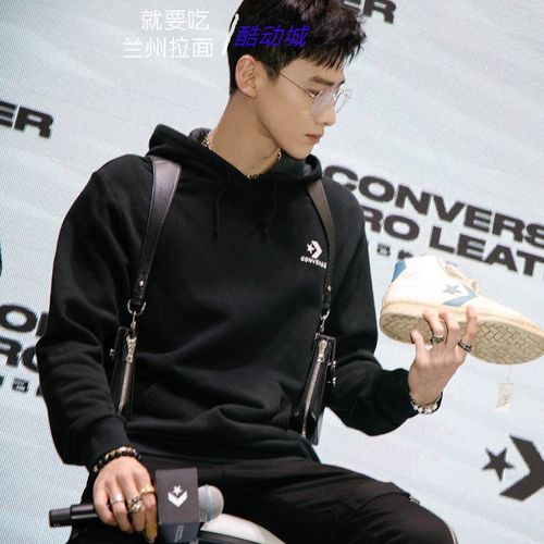 converse匡威白敬亭同款加绒连帽卫衣logo黑白色10008814-a01 a26