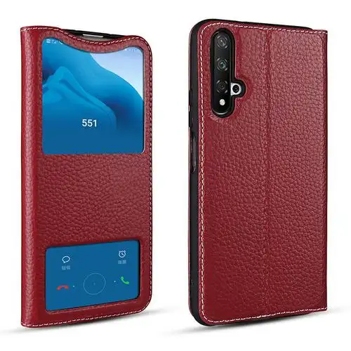牦牛皮革适用华为荣耀20双开天窗保护套honor20pro智能视窗手机套