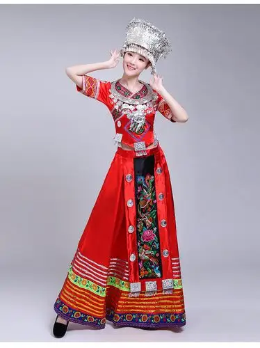 苗族服装演出服土家族长款百褶裙云南少数民族表演服装贵州侗族女