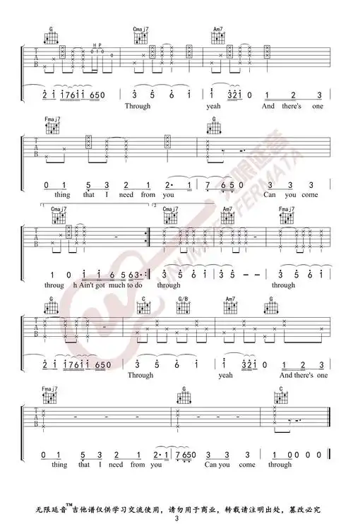 《comethru》吉他谱_jeremy zucker_c调弹唱六线谱_高清图片谱