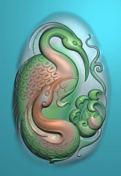 hnyc462-椭圆玉雕牌子花鸟仙鹤挂件jdp格式激光雕刻图案仙鹤电脑精雕