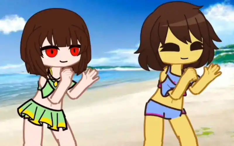 泳装chara与frisk的加查扭腰舞