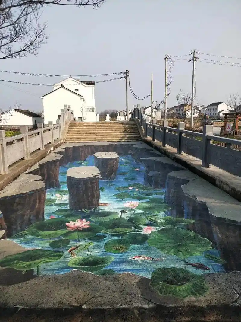 地面3d绘画彩绘#3d立体画 #手绘 #壁画 - 抖音