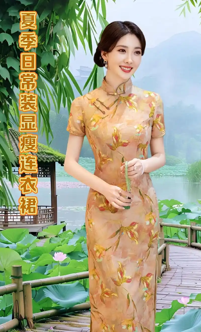 这款贵夫人夏季显瘦日常装连衣裙是一款非常高档的旗袍式连衣裙