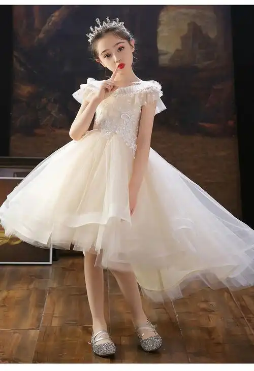 狄宏女童晚礼服秋款女孩公主裙7-12岁中童中小童主持人礼服春秋季天少