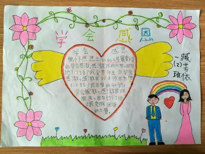 一(2)班"感恩的心"手抄报展