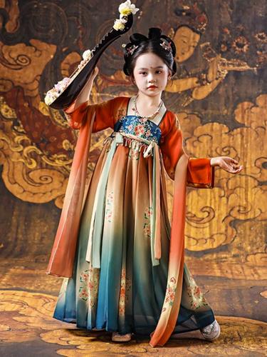 女童飞天汉服秋款长袖敦煌大唐公主儿童古装襦裙琵琶演出服小女孩