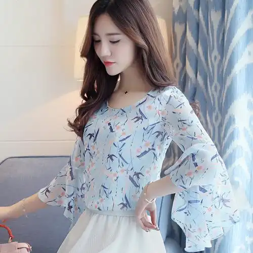 雪纺衫女装短袖夏装2020新款潮小清新碎花很仙的上衣超仙洋气小衫