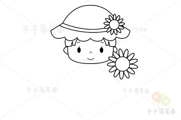 简笔画卡通女孩闻花