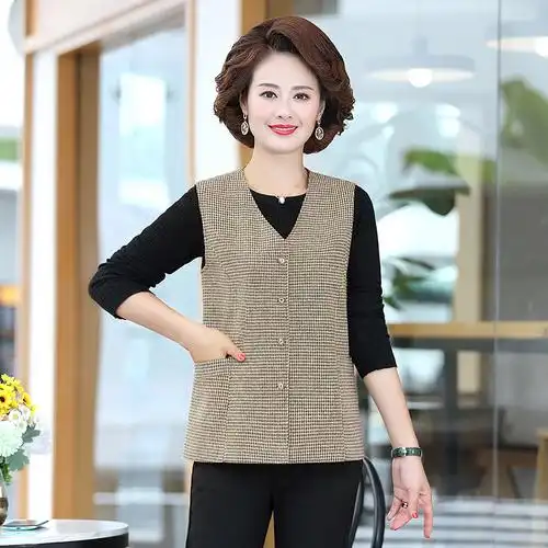 中老年女式马甲薄款v领老年人妈妈休闲外搭坎肩短款洋气马夹背心