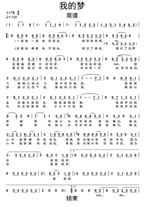 我的梦张靓颖歌词简谱歌谱-苍强曲谱