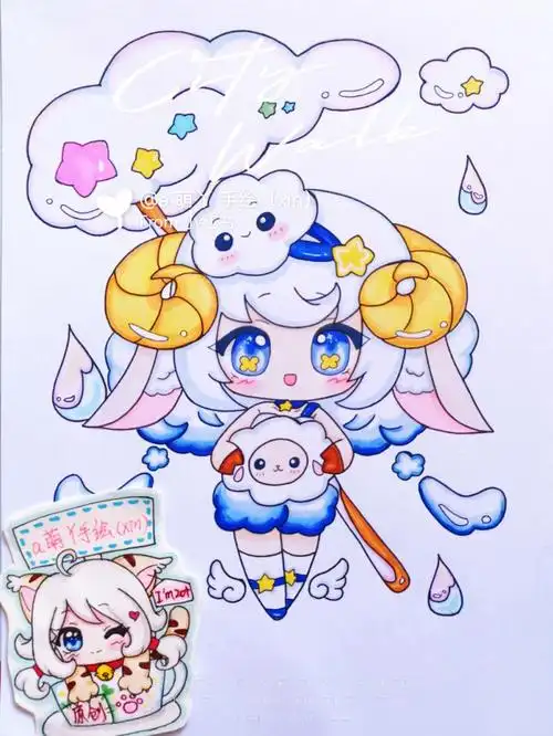 白羊十二星座女孩简笔画原创手绘画画的日常