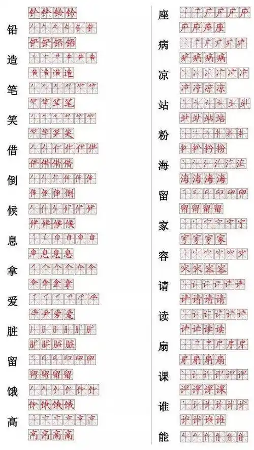 小学常用560个汉字笔画笔顺表可保存打印