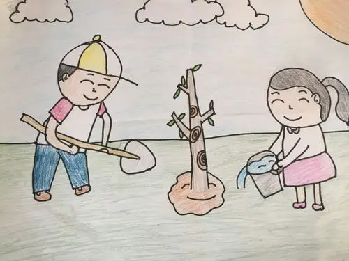 第一小学举办以"植树节"为主题的绘画比赛