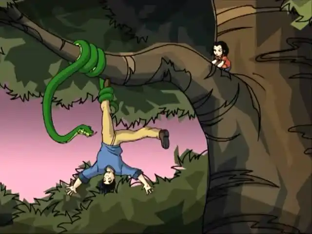 《成龙历险记》成龙被一条蛇缠住了,小玉赶紧帮忙救成龙啊