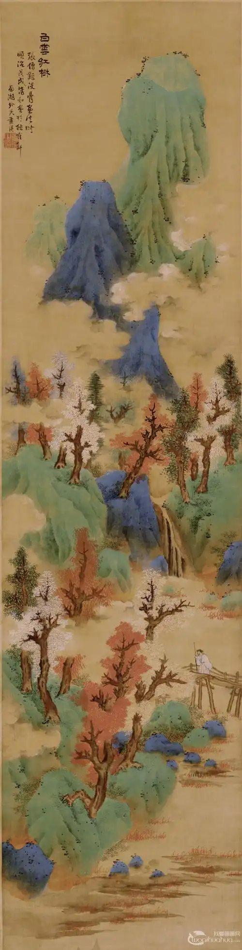 蓝瑛山水画《白云红树图》作品欣赏_中国名画_百科_我爱画画网_一个
