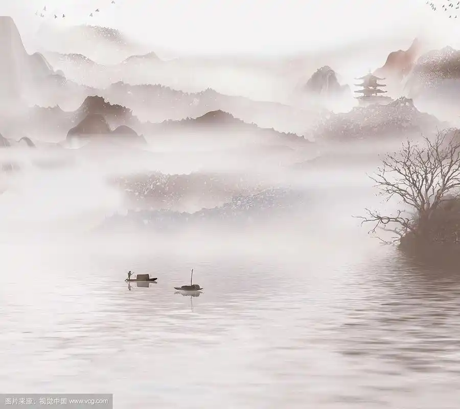 手绘中国风简约意境水墨山水风景画新中式现在高雅山水画