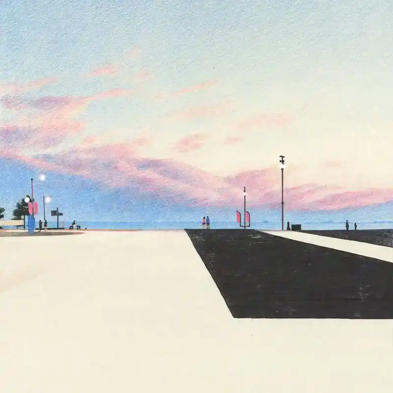 彩铅插画——颜色绚烂的天空,笔触细腻!