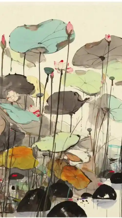 吴冠中风格,荷塘水墨画