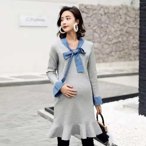 时尚孕妇装冬装潮辣妈孕妇裙秋冬款中长款潮妈