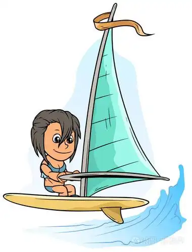 动画片女孩字符在黄色风帆冲浪板