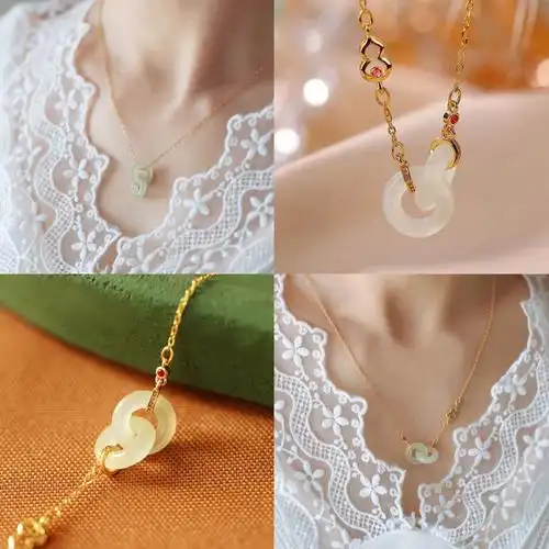 哇哦哦06宝藏和田玉环环相扣吊坠锁骨链