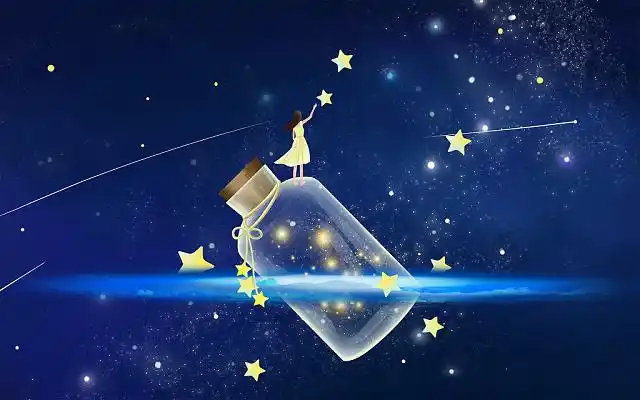 手绘唯美梦幻风漂流瓶星空星系银河系插画海报背景漂流瓶插画