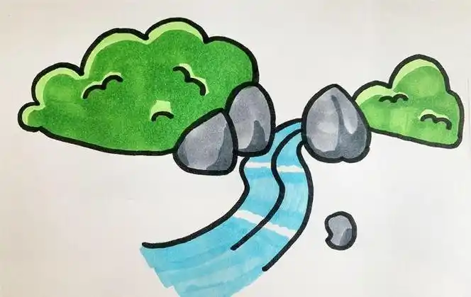 山水风景cai彩色简笔画