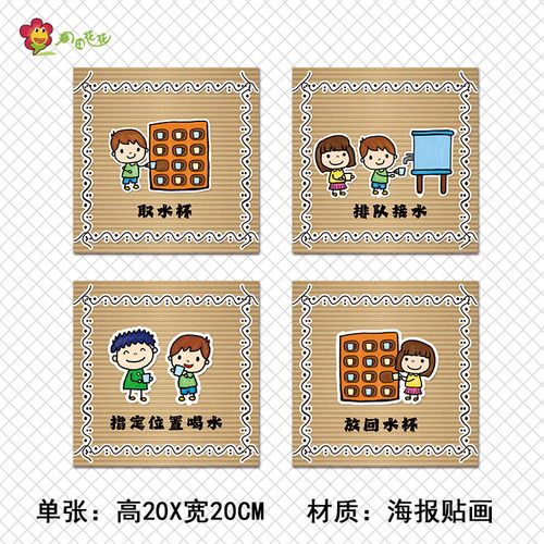 喝水幼儿园主题环创饮水水区提示流程图规则什么时候软装墙贴