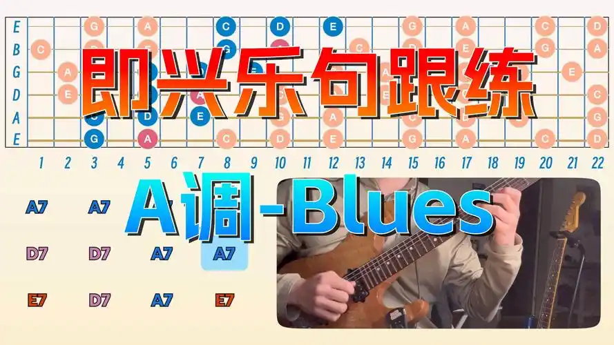 【即兴跟练】吉他全指板五声音阶blues乐句素材扒带&跟练