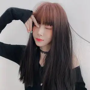 假发女长发网红渐变色长直发自然黑长直空气刘海气质修脸中长发