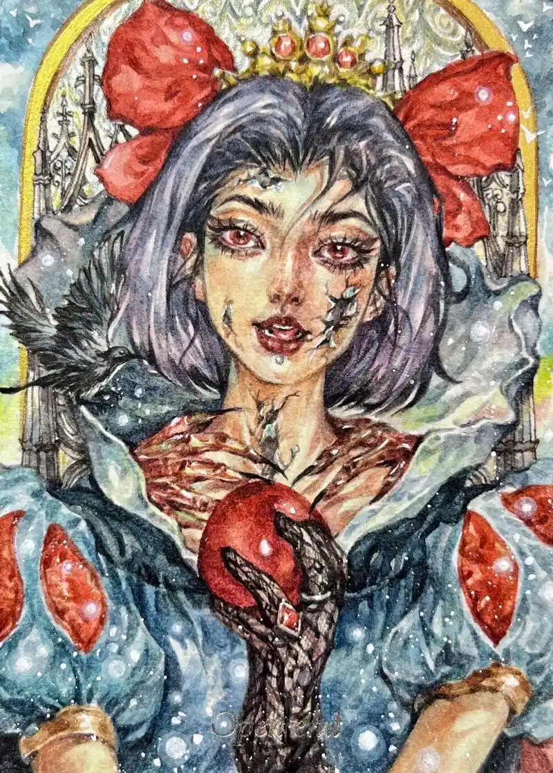 暗黑-白雪公主1.#画画 #手绘 #水彩 #卡牌 - 抖音