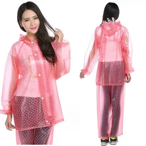 厂家水晶点套装时尚情侣套装雨衣pvc圆点透明套装雨衣