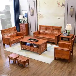 客厅仿古香樟木全实木沙发组合农村经济型冬夏两用雕花带转角沙发