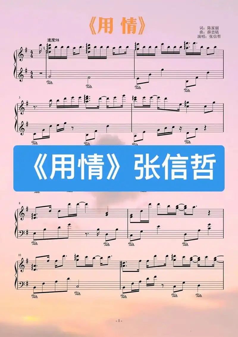 钢琴《用情》张信哲 五线谱.#用情 #简谱 #伴奏 #口琴  - 抖音